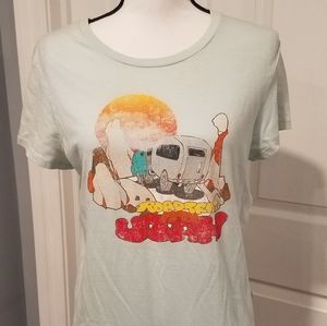 VINTAGE OLD NAVY BABY BLUE TEE W/ DISTRESSED GRAPHICS. PERFECT FIT. SIZE XL.